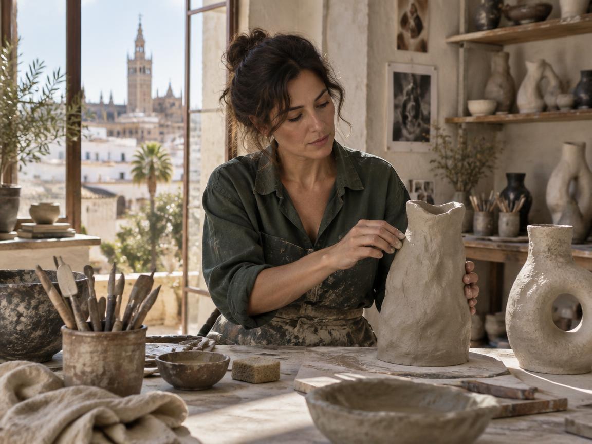 A ceramic artist at work in her Seville studio